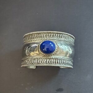 Silver Cuff Bracelet with Blue Stone